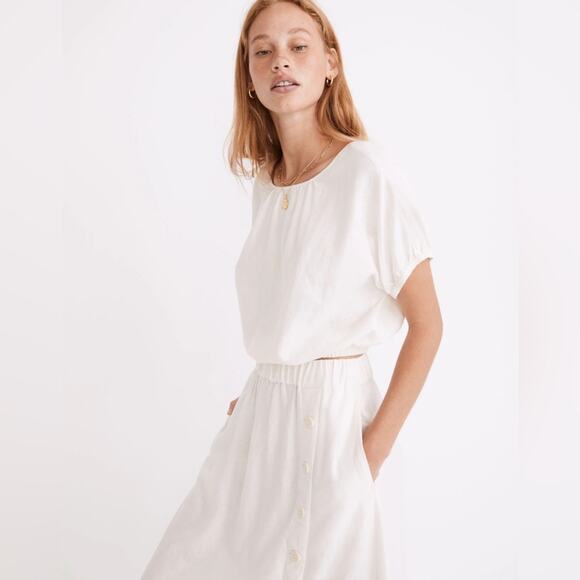 Madewell Linen-Blend Michele Bubble Top Open Tie Back In Lighthouse Cream Size S - Picture 4 of 13